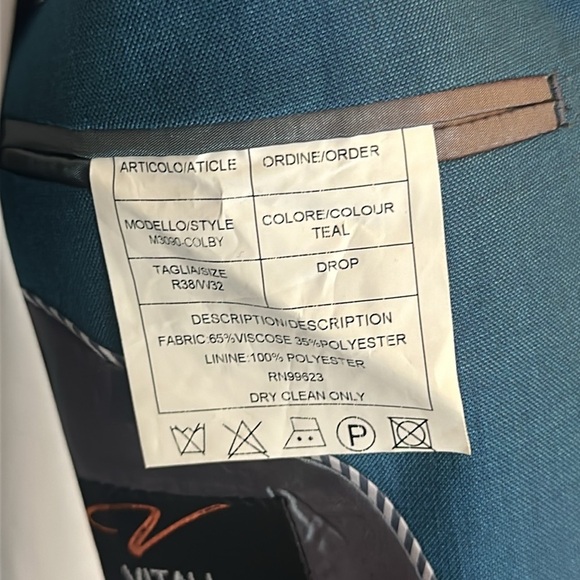 Mens Vitali Three Piece Suit Vested M3090-COLBY Teal Slim Fit - Picture 9 of 11